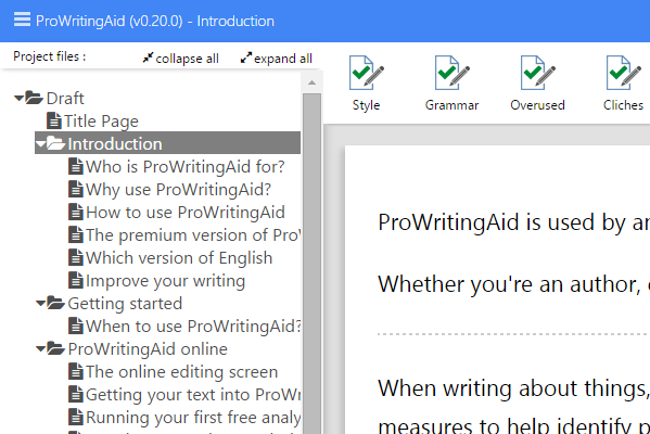 ProWritingAid with a Scrivener project open